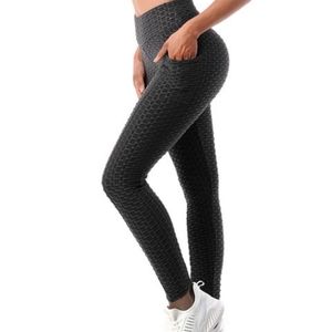 green Honeycomb-Texture High-Waist Pocket Leggings scrunch back nwt